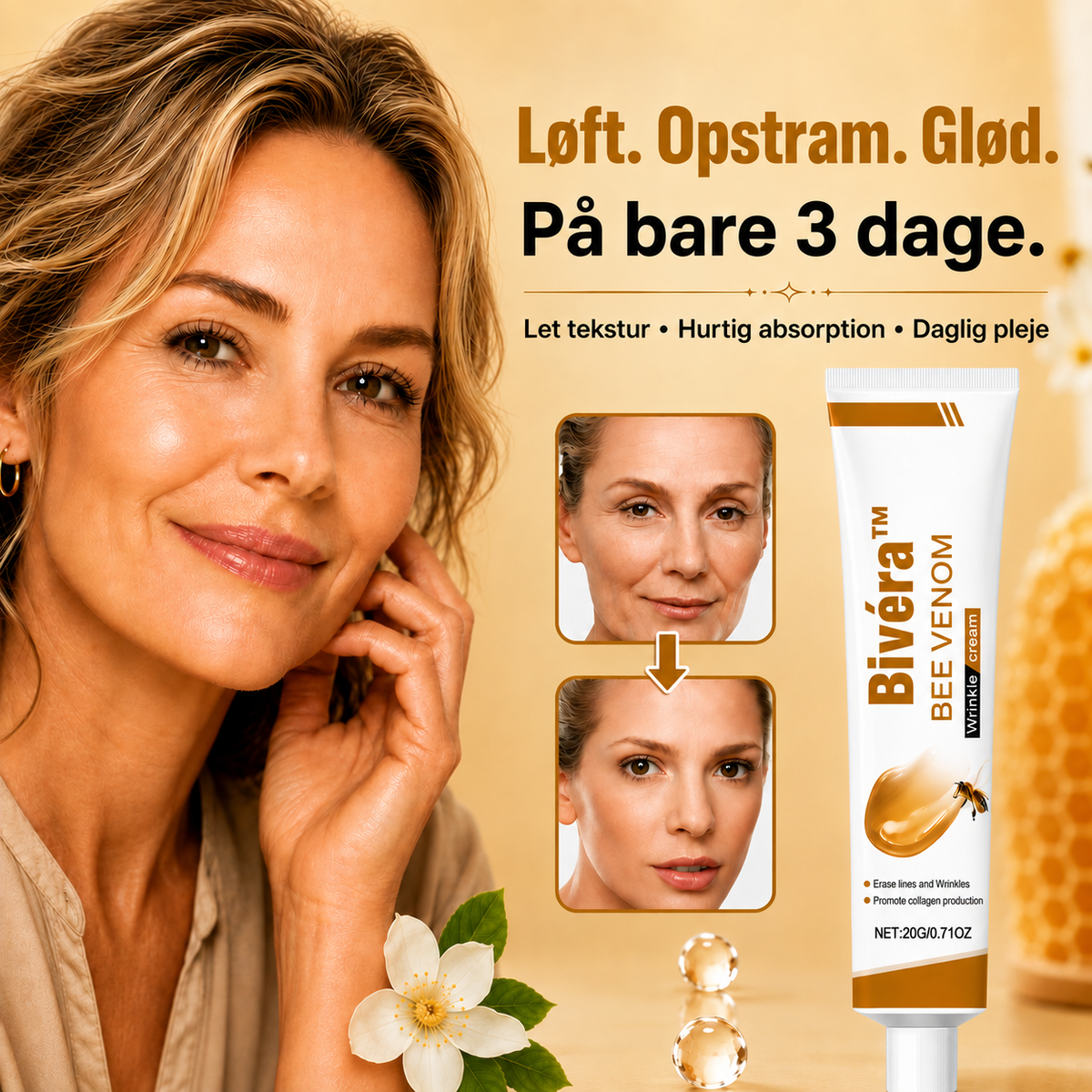 Bivéra™ | Bigift-Creme | Udvisker Dybe Rynker Og Løfter Slap Hud På Blot 3 Dage!