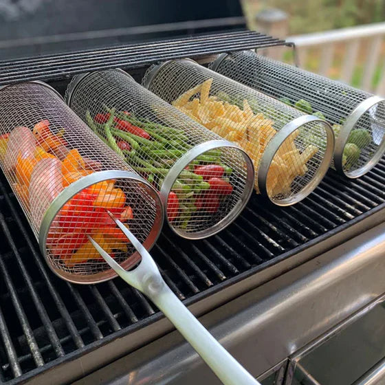 GrillRulle™ | Roterende grillkurv til grøntsager, kød & fisk