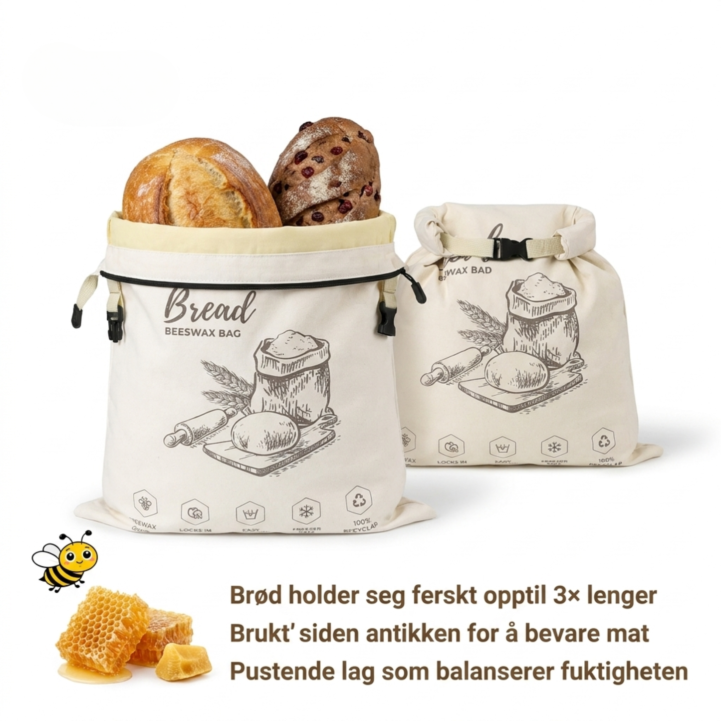 Økologisk bivoks brødpose – 100% bomuld