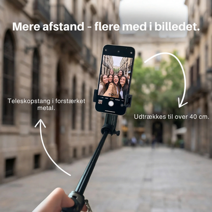 GripStand™ | 3-i-1 selfiestick, stativ og Bluetooth-fjernbetjening