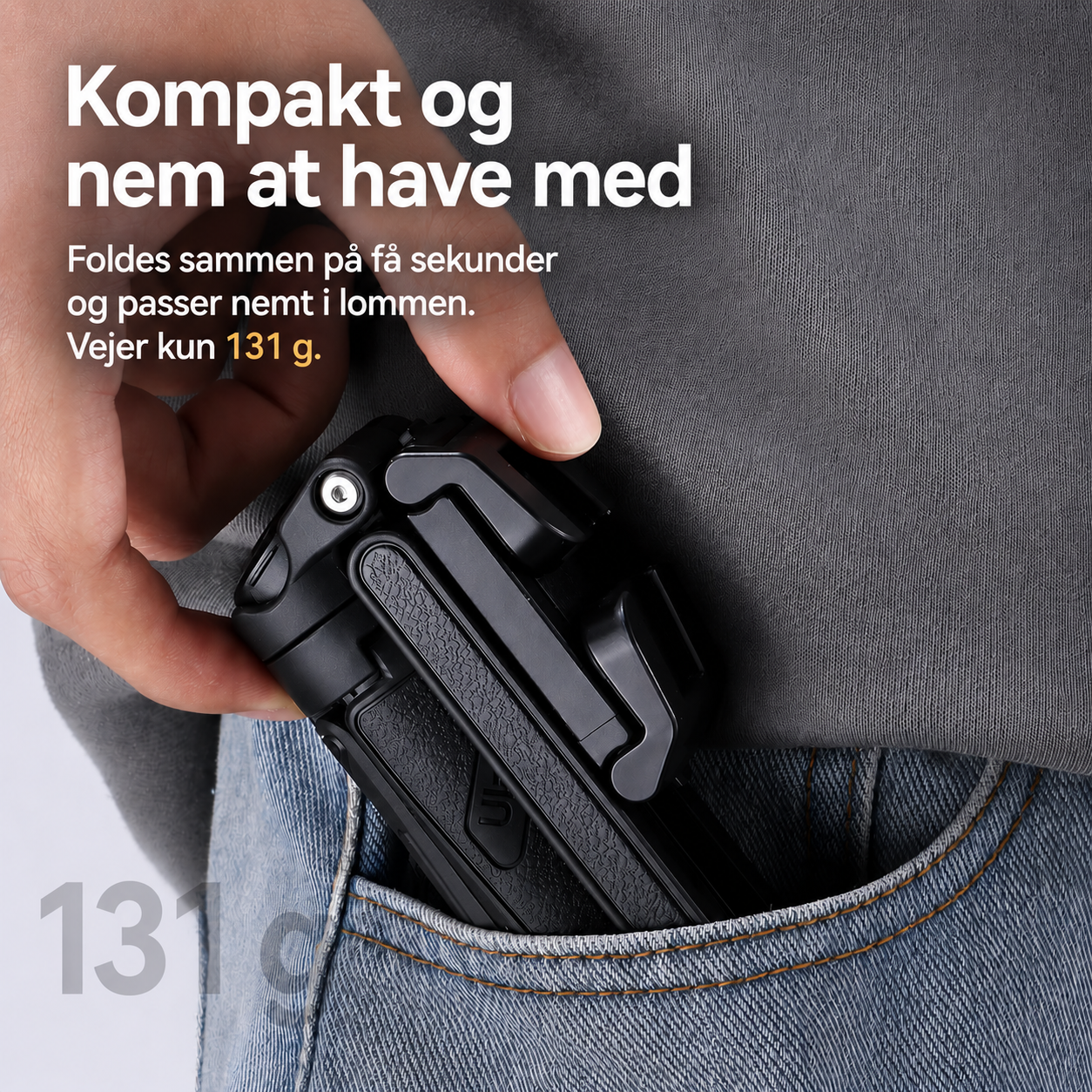 GripStand™ | 3-i-1 selfiestick, stativ og Bluetooth-fjernbetjening