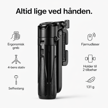 GripStand™ | 3-i-1 selfiestick, stativ og Bluetooth-fjernbetjening