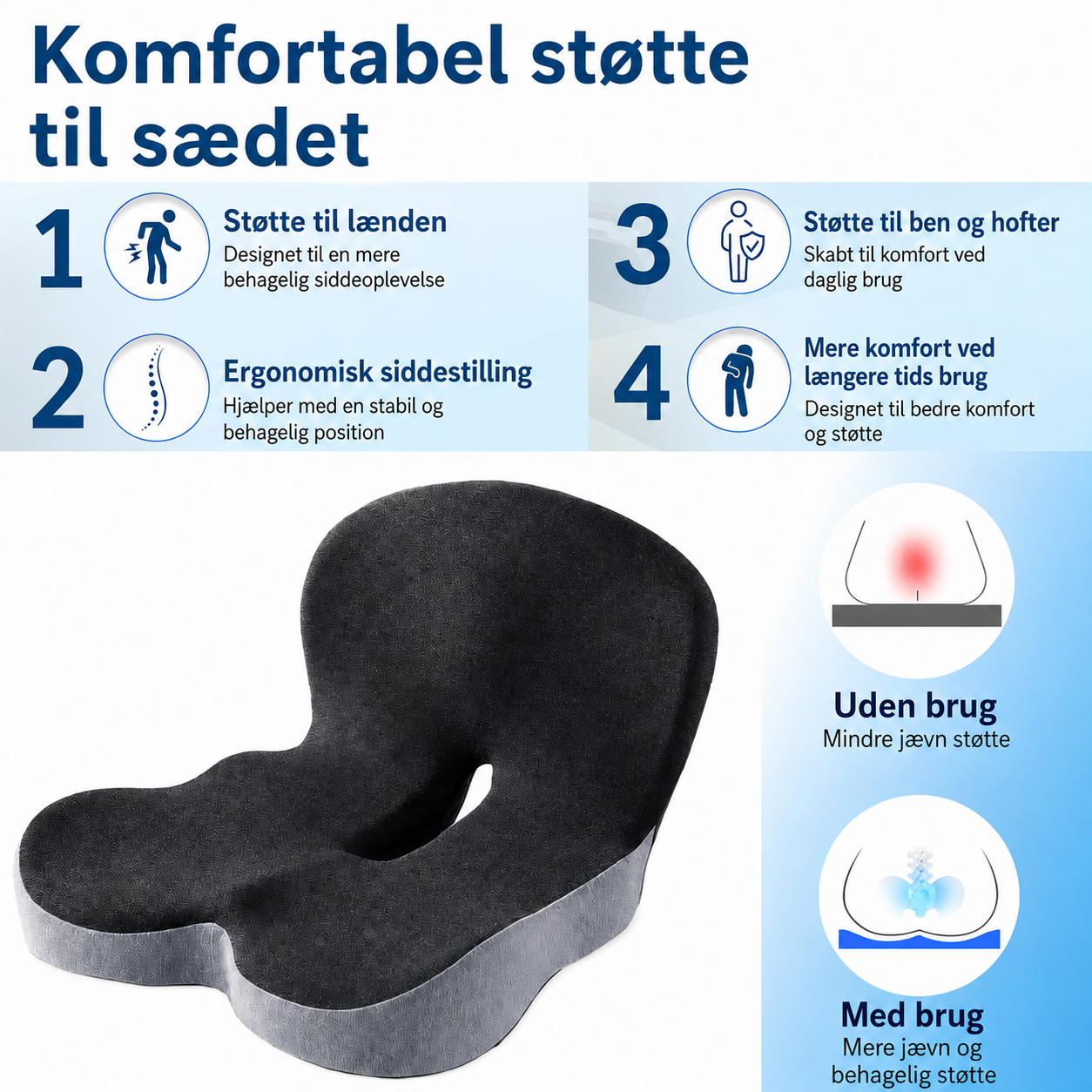 SeatEase™ | Ergonomisk sædepude i memoryskum til bedre siddekomfort