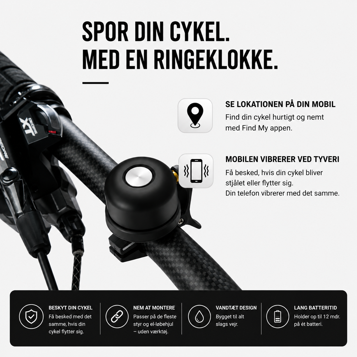 TrackBell™ | Smart ringeklokke med iPhone- og Android-tracking