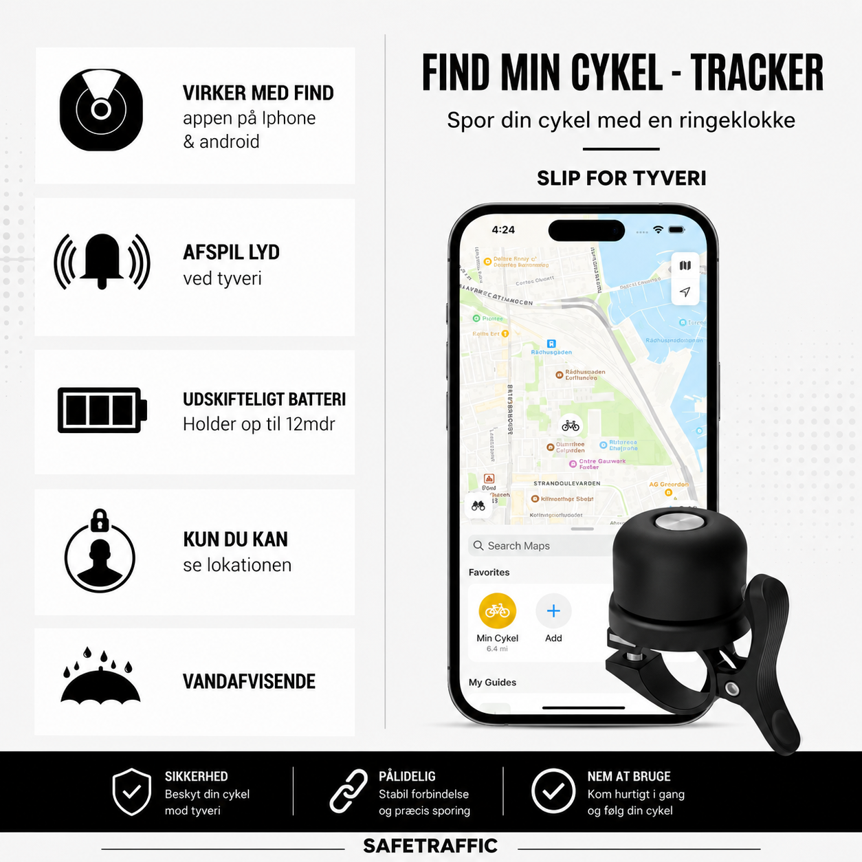 TrackBell™ | Smart ringeklokke med iPhone- og Android-tracking