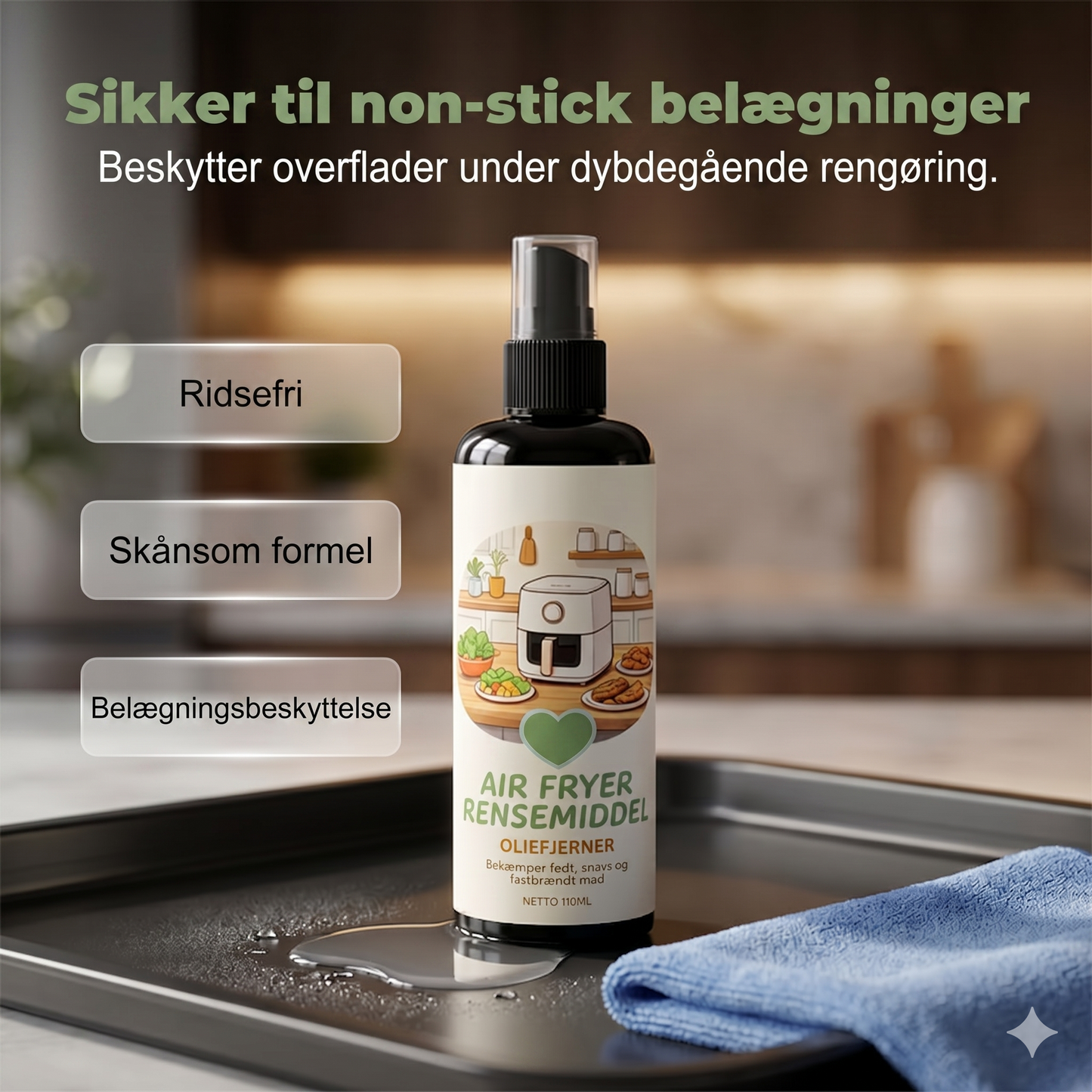 2-i-1 Airfryer Rensespray & Affedter