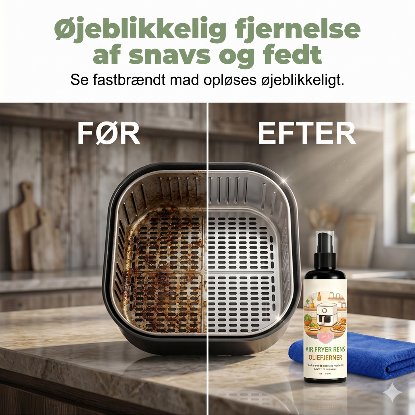 2-i-1 Airfryer Rensespray & Affedter